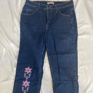 Embellished Lee Riders relaxed fit embroidered & bedazzled vintage crop jeans